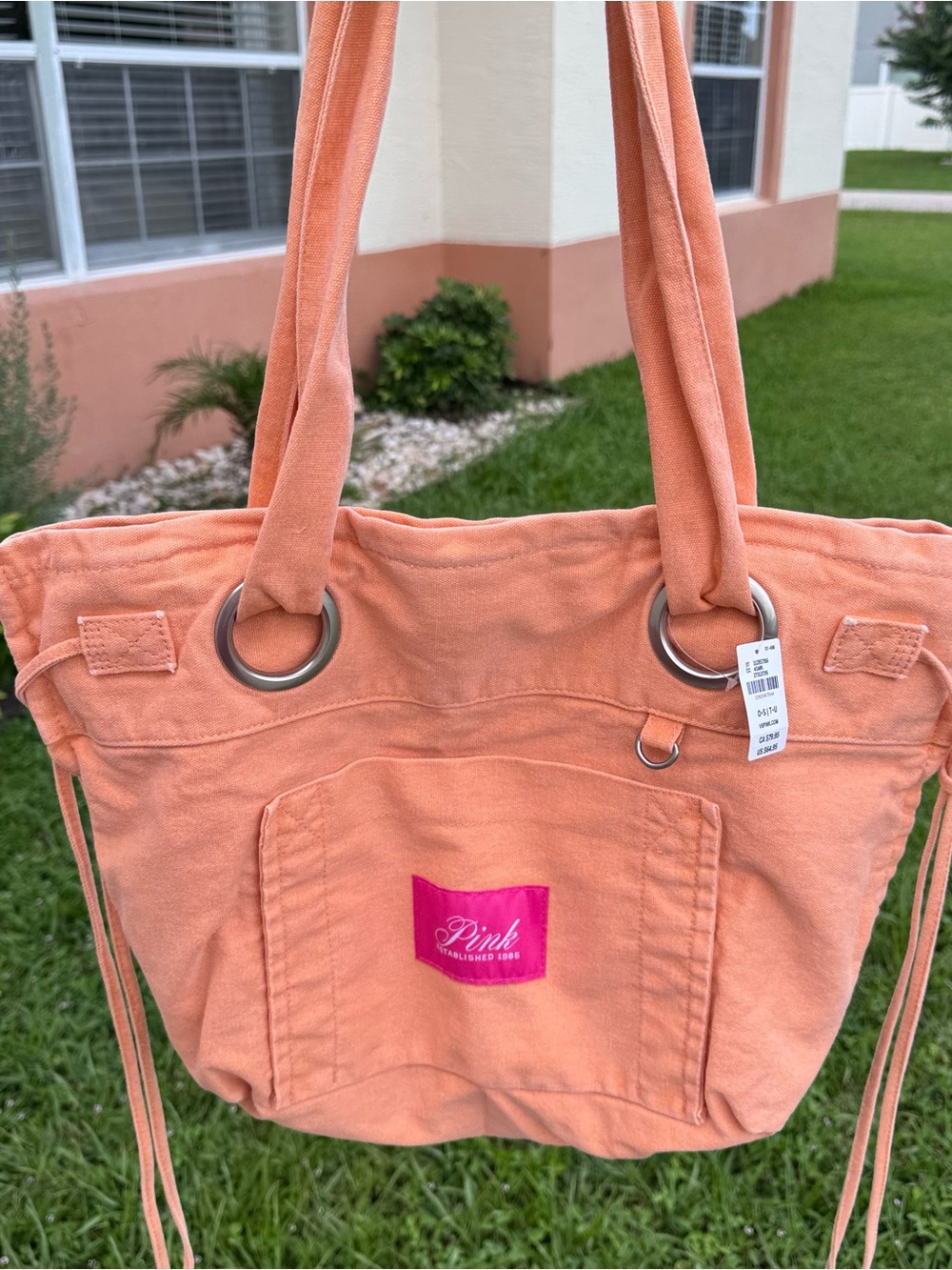 PINK Victoria's Secret Cantaloupe Flat Bottom Canvas Tote NWT